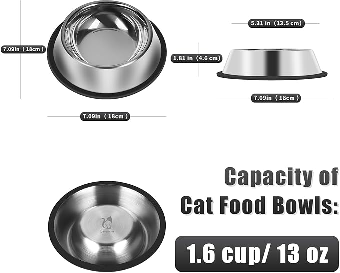 3Pcs Stainless Steel Dog Bowls - Non-Slip Food and Water Bowl Set 13 Oz - Dishwasher-Safe, Rust Resistant Metal Pet Bowls for Small/Medium/Large Sized Pets