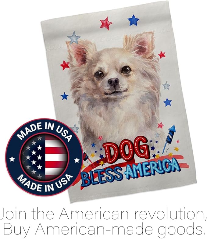 Breeze Decor Patriotic White Chihuahua Garden House Flag-Kit Dog Puppy Spoiled Paw Canine Fur Pet Nature Farm Animal Creature Decoration Banner Small Yard Gift Double-Sided, Made in USA