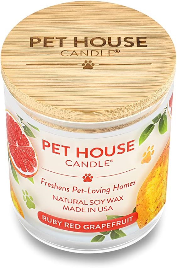 One Fur All Pet House Candle 2 Pack - Plant-Based/Soy - Clean Burning, Long Lasting Pet Odor Candle - Ruby Red Grapefruit, Fresh Citrus