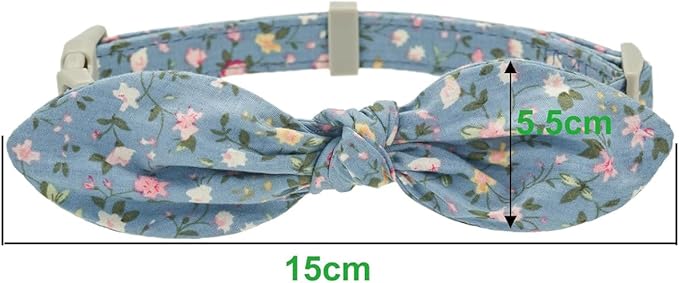 Cotton Dog Collar Soft Lightweight with Hand-Tied Knot Bow for Small Dogs.(S, Blue Floral)