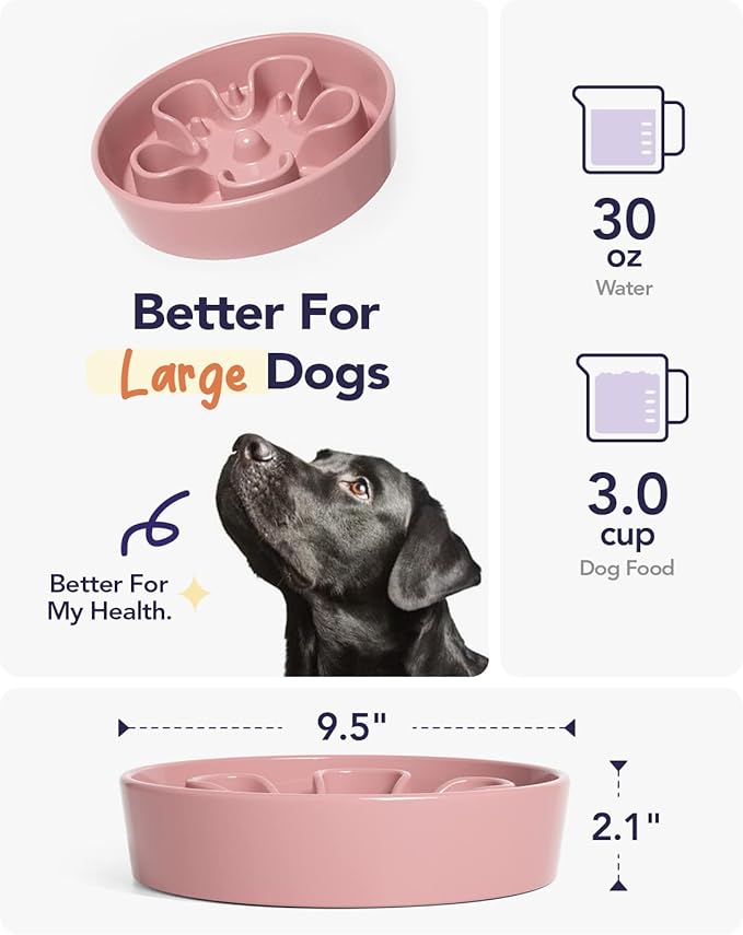 LE TAUCI Slow Feeder Dog Bowl - Ceramic Maze Dog Bowl for Medium Large Breeds, 3 Cups, BloomPink
