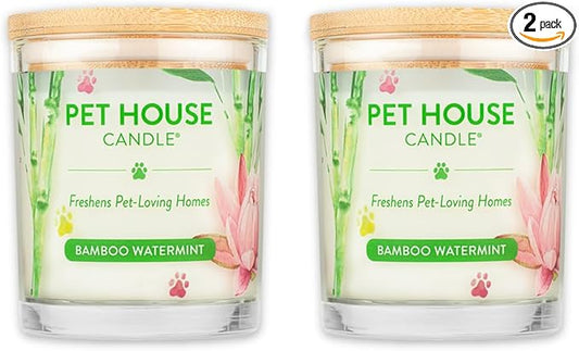 One Fur All Pet House Candle - 2 Pack, Plant-Based, Clean Burning, Long Lasting, Pet Odor, Bamboo Watermint