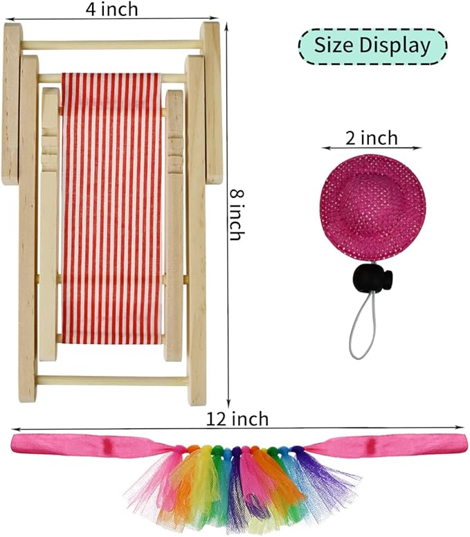 Vehomy Bearded Dragon Costume Bearded Dragon Hat for Lizards Bearded Dragon Tutu Skirt & Reptile Mini Deck Chair Small Pet Costume Outfits Clothes Photo Props for Lizards Geckos Hamsters Rats 3Pcs
