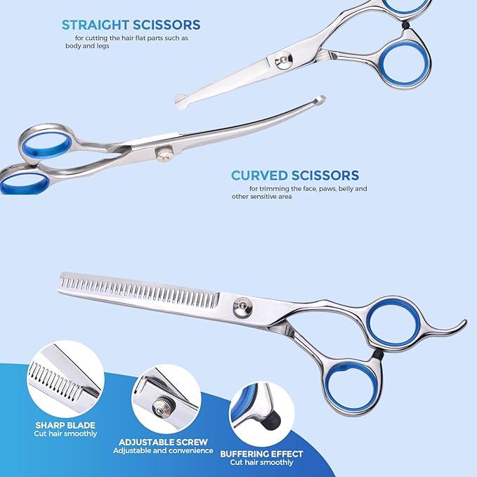 Maxshop Dog Grooming Scissors - 5 Pack Professional Titanium Stainless Steel Dog Scissors Kit Hair Cutting Thinning Shears for Dogs and Cats Heavy Duty Pet Grooming Scissors Set