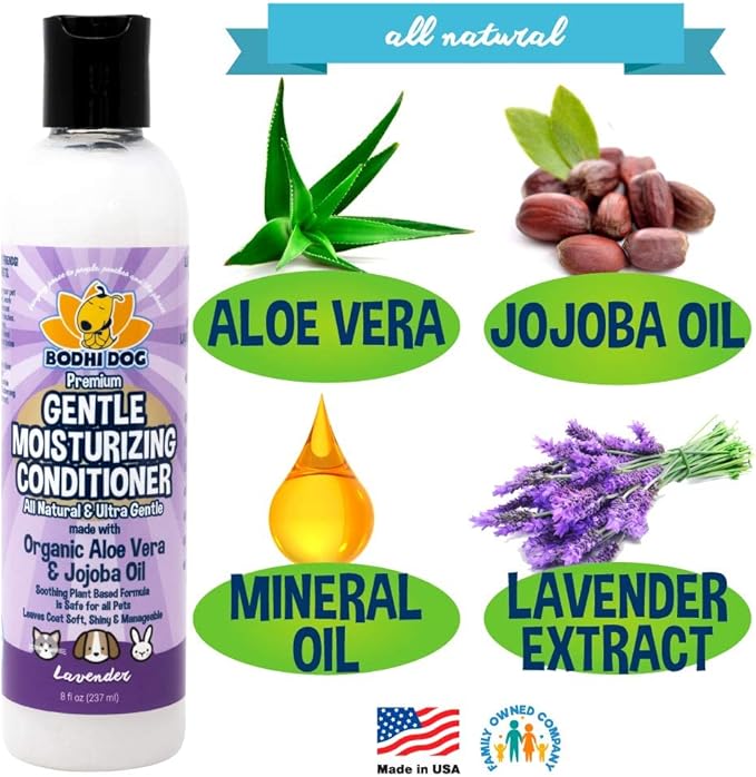 Bodhi Dog Gentle Moisturizing Dog Conditioner - Soothing Plant-Based Formula with Aloe Vera & Jojoba Oil - Hydrates & Softens Coat - Leaves Coat Soft Shiny & Manageable - Lavender Scent (8 Fl Oz)
