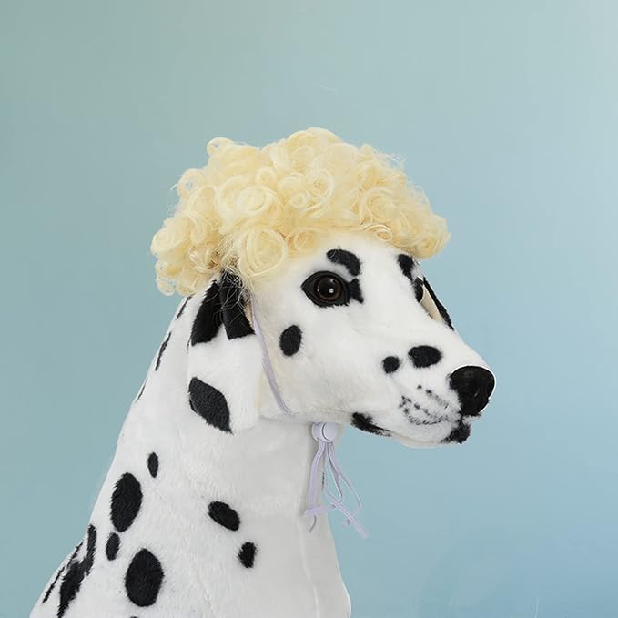 Funny Blonde Curly Dog Wig, Cat Cosplay Wig, Pet Wigs for Halloween, Christmas, Parties, Festivals, Dog Wigs for Small Medium and Large Dogs