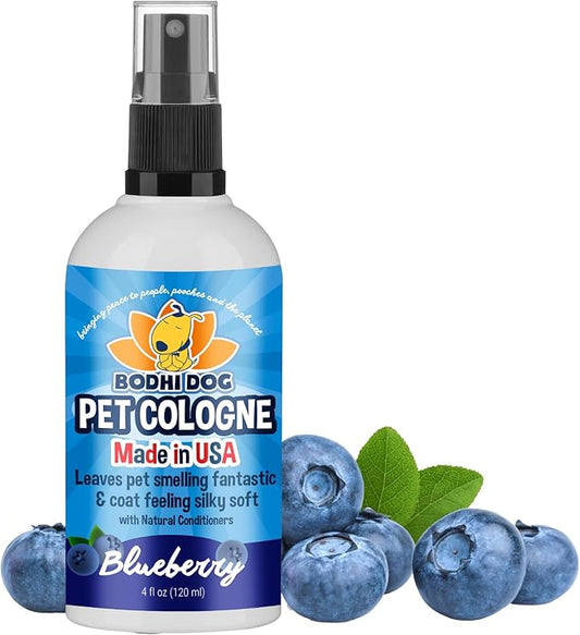 Bodhi Dog Natural Dog Cologne (Blueberry) - Premium Scented Deodorizing Pet Perfume with Conditioner for Dogs & Cats - Keeps Pets Fresh & Clean - Gentle and Safe Formula, Made in USA (4 Fl Oz)