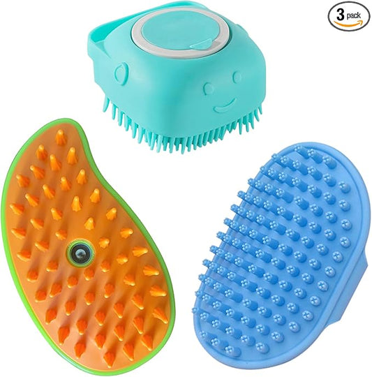 3Pcs Dog Grooming Brush Dog Cat Bath Brush Massage Rubber Comb Pet Shampoo Brush Dog Scrubber with Handle for Long Short Haired Dogs and Cats (Green Blue)
