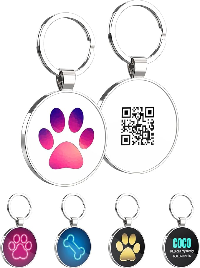QR Code Dog Tag,Dog Tags Personalized for Pets, Custom Dog Name ID Tags Personalized Dog and Cat Tags -Free Online&Scan QR Receive Instant Location Alert Email