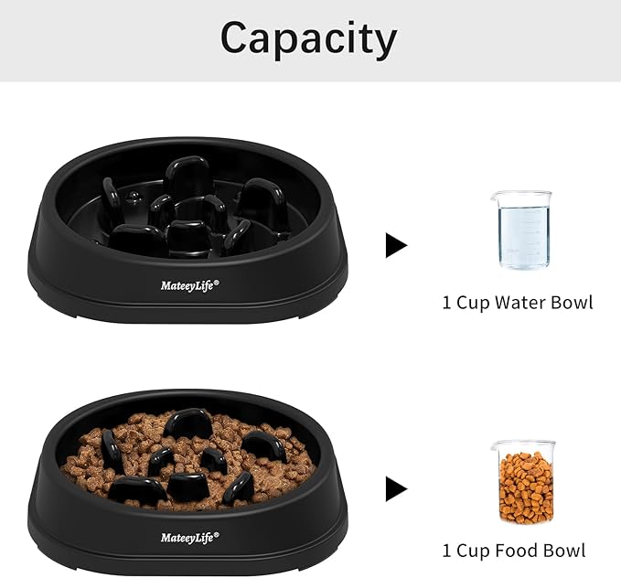 MateeyLife Small Slow Feeder Cat Bowls, Anti-Choking Puzzle Cat Food Bowls, Non Slip Interactive Dog Feeding Slow Down Eating, Bloat Stop Maze Dishes Dog Feeder for Small Breeds 1 Cup Black