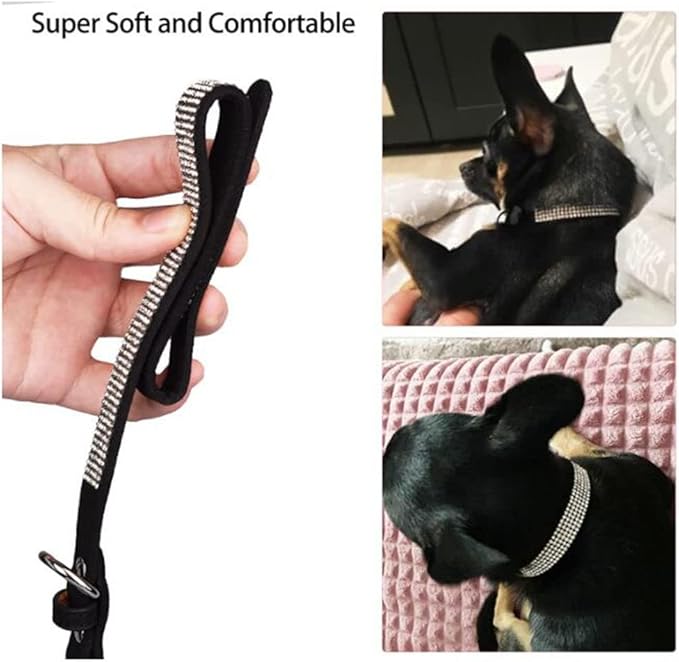 Bling Small Dog Collar Leash Set, Puppy Collar with Rhinestone Crystal Diamond Glitter Female Girls Cat Collars for XXS XS Small Medium Large Dogs Chihuahua Poodle Yorkshire (Camouflage Black M)