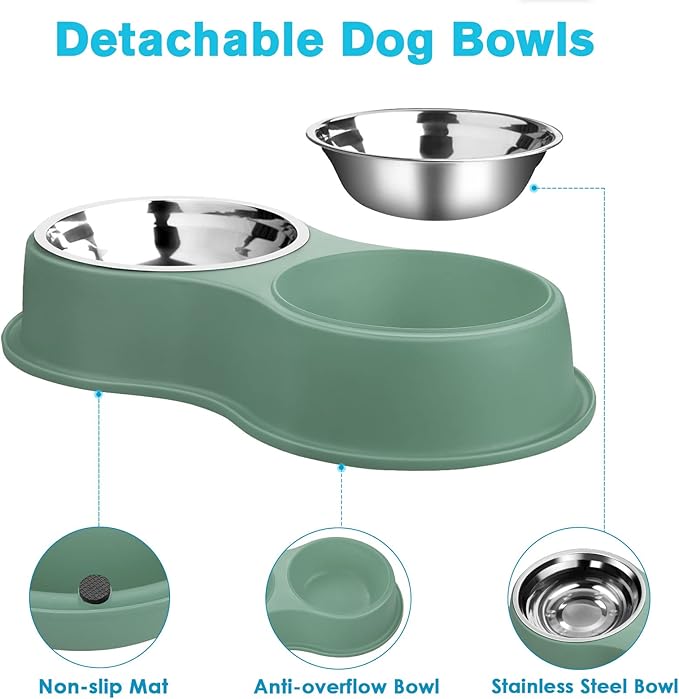 Dog Bowls Double Dog Water and Food Bowls Stainless Steel Bowls with Non-Slip Resin Station, Pet Feeder Bowls for Puppy Medium Dogs Cats