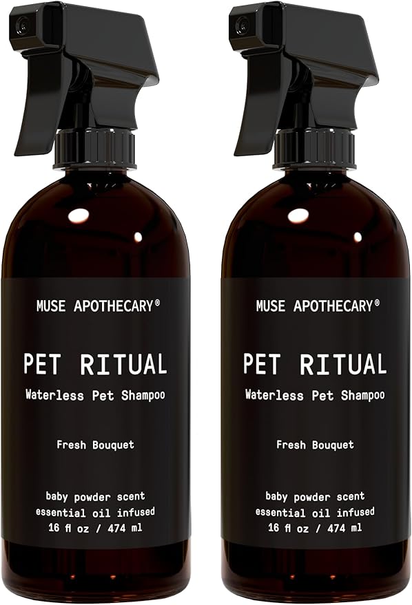 Muse Apothecary Pet Ritual Aromatic Waterless Pet Shampoo - No Rinse Dog Shampoo - Waterless Dog Shampoo for Large Dogs - Essential Oils Infused, 16oz Fresh Bouquet