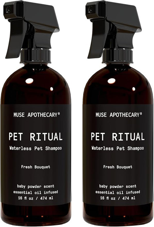 Muse Apothecary Pet Ritual Aromatic Waterless Pet Shampoo - No Rinse Dog Shampoo - Waterless Dog Shampoo for Large Dogs - Essential Oils Infused, 16oz Fresh Bouquet