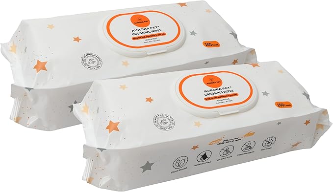 Aurora Pet Wipes – 100% Natural, Plant-Based Hypoallergenic Grooming Wipes for Dogs & Cats – Extra-Durable, Large & Thick for Effortless Cleaning (Unscented, 200 Count)
