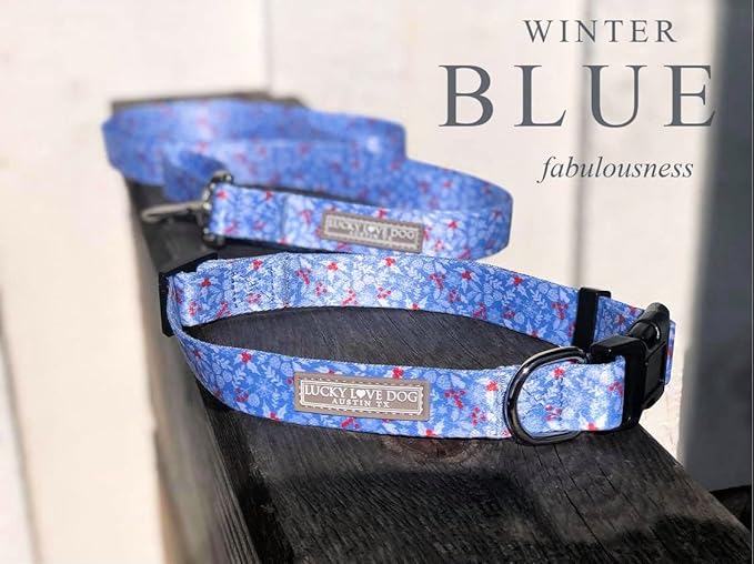 Lucky Love Dog Collar, Cute Winter Dog Collars for Large Dogs, Blue Snowflake Dog Collar for Male and Female Dogs, Part of Purchase Donated to Dog Rescue - (Winterblue Collar, L)