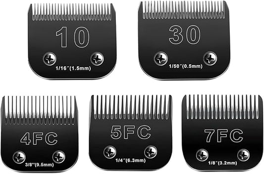 5PCS Dog Grooming Blades Compatible with Andis Dog Clippers Blades,Dog Clipper Blades Compatible with Oster A5,Wahl km10 Dog Clippers,Stainless-Steel Blade Sharp,Size:10+30+4FC+5FC+7FC