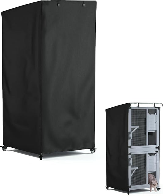 Outdoor Cat House Cover, Super Waterproof Feral Cattery Cat Cover, Cat Enclosure Cover, 600 D Heavy Duty Rain Sheet ,, 32x32x71 inch (Cover only)Black, Mx-1869-A