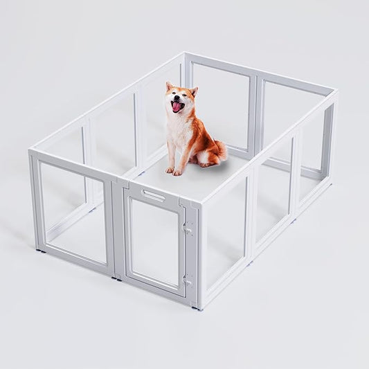 Clear Acrylic Dog Playpen Transparent Dog Playpen Indoor, Easy Assemble Clear Pet Pen for Puppy Bunny Cat Pig, Sturdy & Easy Cleaning Plastic Dog Puppy Fence (30" H, 10PCS)