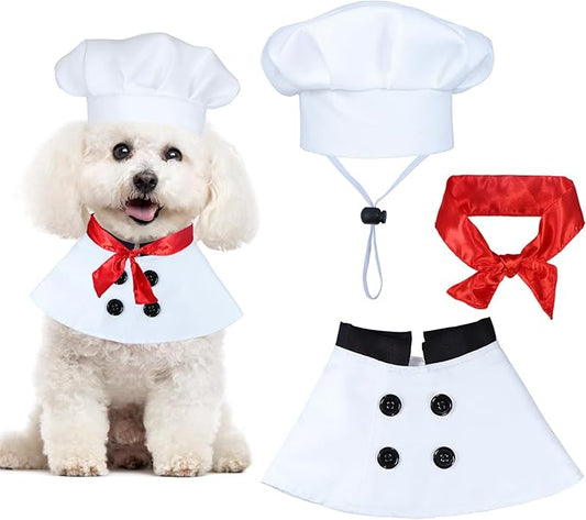 Dog Halloween Costumes, Dog Chef Costume Chef Hat Clothes with Red Scarf Funny Holiday Clothes Outfit Halloween Costumes for Small Medium Large Dogs Pets (Small)