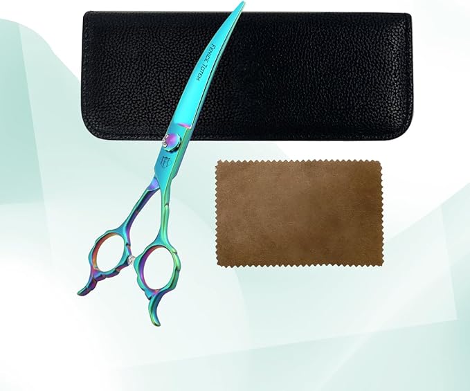 Dog Grooming Scissors: 7" Curved Pet Shears Made Of Japanese 440C for Trimming Dogs Cats and Other Pets Green