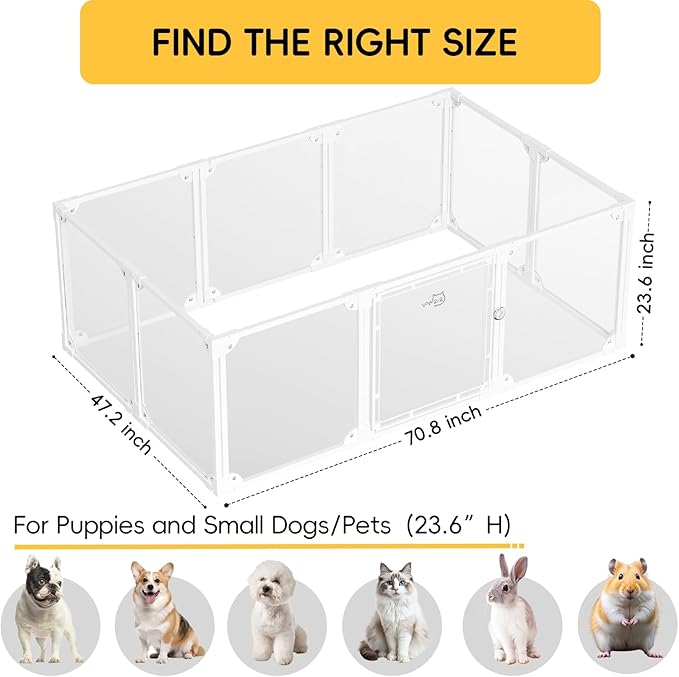 Clear Acrylic Metal Dog Playpen Indoor, Easy Assemble Transparent Puppy Playpen, Expandable & Durable Dog Fence for Puppies and Small Dogs (23.6" H, 10PCS)