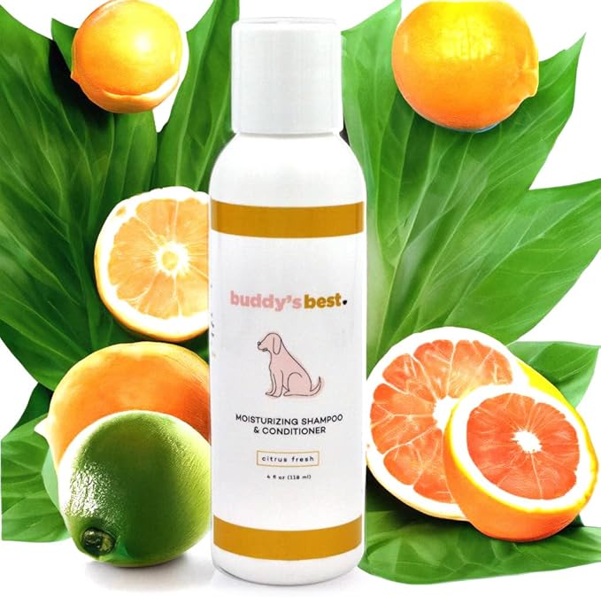 Buddy’s Best 4oz Variety Pack Dog Shampoo and Conditioner with Shea Butter, Oatmeal, Biotin, and Aloe Vera, Alcohol-Free Deep Moisturizer for Dry, Itchy Skin and Coats