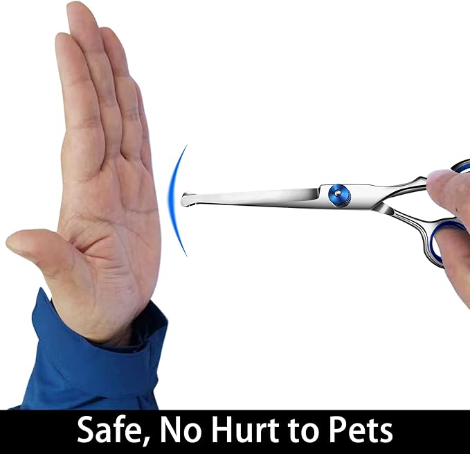 Dog Grooming Scissors with Safety Round Tip,Professional Dog Grooming Kit,Dog Hair Shears Set,Incude Thinning、 Curved、Straight Scissors and Comb. Suitable for The Right Hand