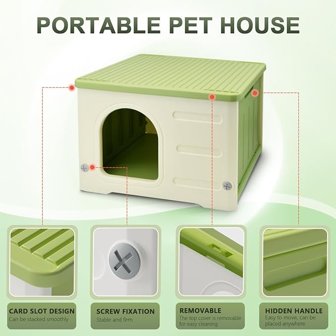 Outdoor Pet Kennels House – Waterproof & Insulated Shelter for Feral Cats & Dogs, Weatherproof Elevated Pet House for Outdoor/Indoor Use, Sturdy Plastic Pet Bed, Easy Assembly