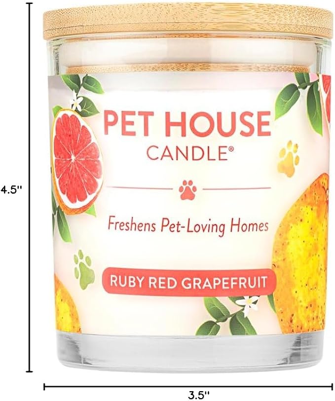 Pet House 9 oz Ruby Red Grapefruit Scented Pet Odor Candle, Clean Burning, Long Lasting, Plant Based Spring, Summer Scented Soy Candle, 60 Hour Burn Time