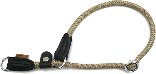 Braided Rope Collar, Training Dog Collar, Round Martingale Collar, Slip Collar with Adjustable Stopper and Slidable Stop Ring - Ideal for Small Dogs (S(1/4") - 14" Long, Khaki)