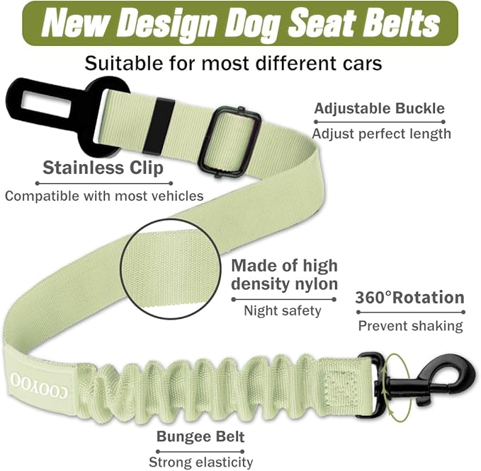 COOYOO Dog Seat Belt,3 Piece Set Retractable Dog Car Adjustable Seatbelts for Vehicle Nylon Pet Safety Heavy Duty & Elastic & Durable Car Harness for Dogs