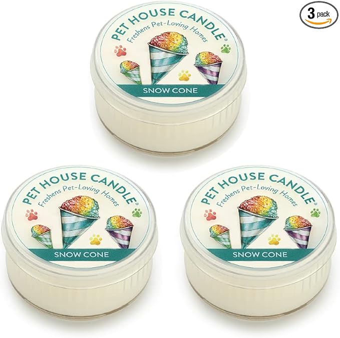 One Fur All Pet House Mini Candle - Snow Cone 3 Pack - Pet Odor Eliminator Mini Candle - Natural Wax Candle - Mini Candle Set - Pet-Friendly Non-Toxic Scented Candle
