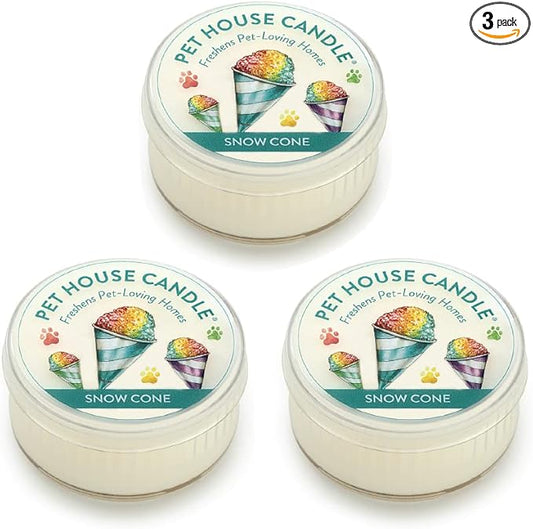 One Fur All Pet House Mini Candle - Snow Cone 3 Pack - Pet Odor Eliminator Mini Candle - Natural Wax Candle - Mini Candle Set - Pet-Friendly Non-Toxic Scented Candle