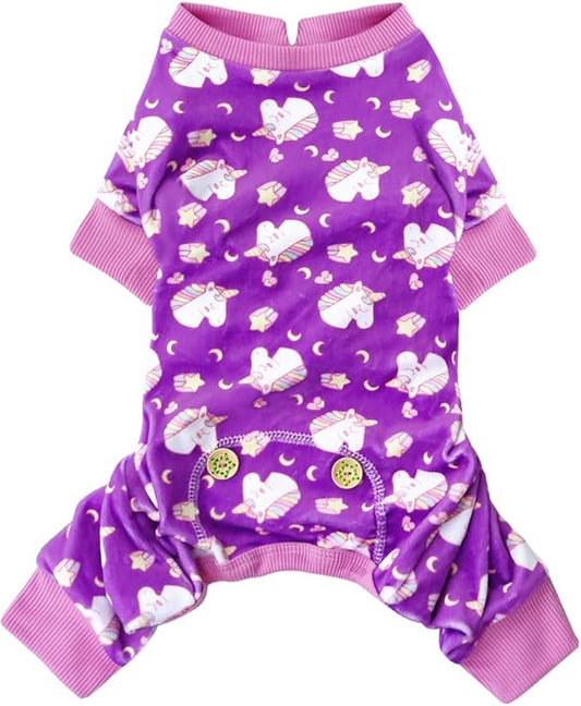 KYEESE Dog Pajamas Soft Dogs Clothes Pet Coat Velvet Dog Pajamas Small Sized Dogs Comfy Doggie Jammies Onesie Stretchy Doggie Pjs Pet Costume with Unicorn Pattern, Small