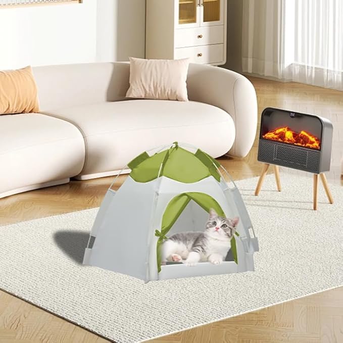 Outdoor Pet Curtain Camping Tent, Pop up Cave Bed for Indoor Cats and Small Dogs, Portable Cat House Dog House, Green.