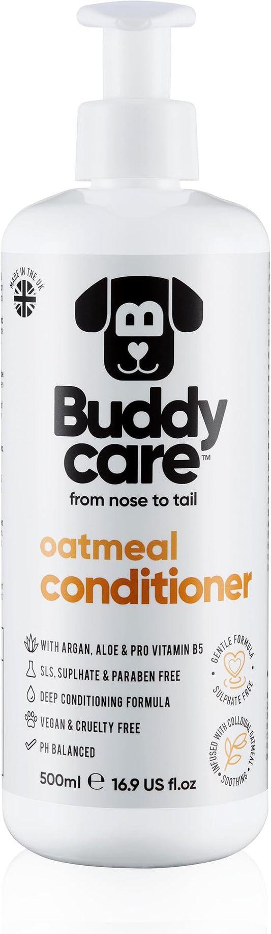 Oatmeal Dog Conditioner (16.90oz) Made with Aloe Vera, Argan Oil & Pro Vitamin B5 to Detangle Matted Coats & Relieve Sensitive & Itchy Skin, Suitable for Puppies from 8 Weeks, Vegan