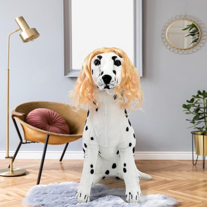 Funny Dog Cat Cosplay Wig for Halloween, Christmas, Parties, Festivals - Pet Wigs for Small, Medium and Large Dogs (Long Blonde Curly Hair)
