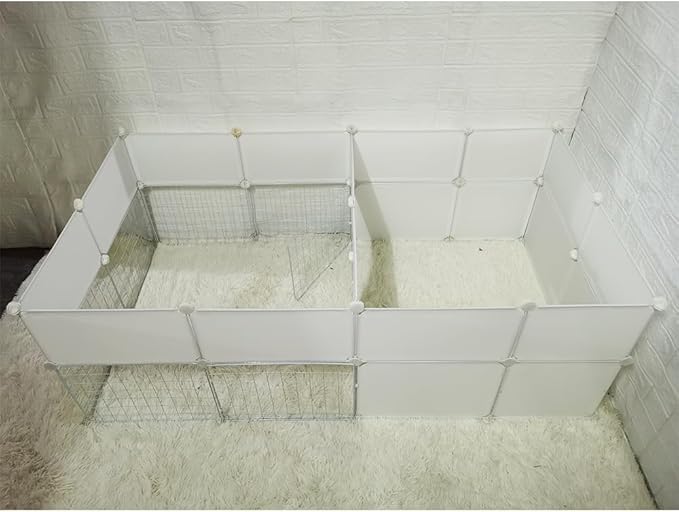 Dog Playpen Indoor with Door, DIY Puppy Play Pen Portable Metal Wire Yard Fence Small Animal Exercise Cage for Small-Sized Dog (White(Middle)