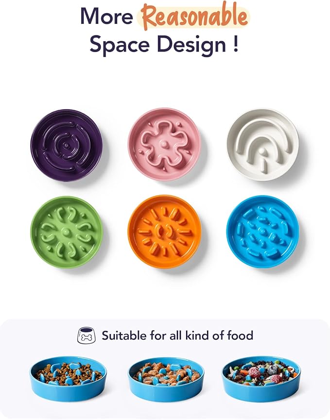 LE TAUCI Ceramic Slow Feeder Dog Bowls Small Breed, 0.6 Cups Dog Food Dish for Fast Eaters, Puzzle Bowl for Small Dogs and Cats,Blue
