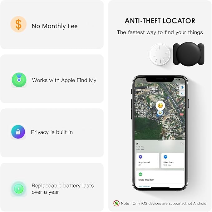 Mini GPS Tracker for Vehicles,Car GPS Tracker Work with Apple Find My(iOS Only),Full Global Coverage Location Tracker for Finding Vehicles/Person/Pets/Items,No Subscription Required (Black,1PCS)