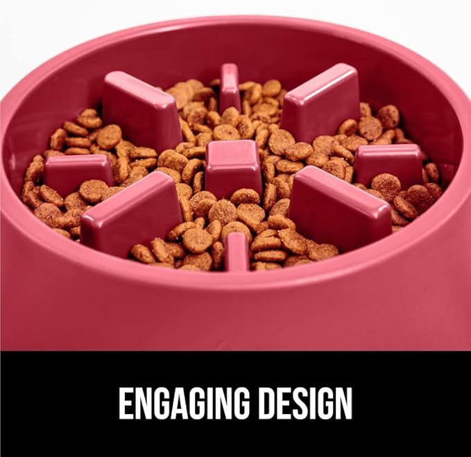 Gorilla Grip Slow Feeder Dog and Cat Bowls, Interactive Puzzle Toy for Dogs and Cats Food Training, Keeps Pets Busy and Prevents Puppy Overeating, Large, Small Breeds, 100% BPA Free, 4 Cup Red