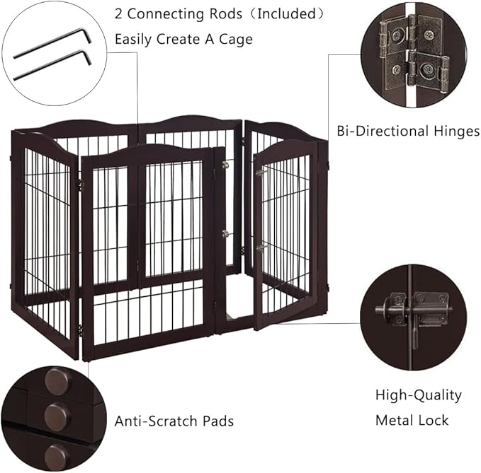 beeNbkks Extra Wide Pet Gate, 6 Panels Freestanding Dog Gate with Walk Through Door and 5 Support Feet, Foldable Pet Barrier Fence for Stairs Doorways Fireplace, Indoor Exercise Playpen for Dogs Cats