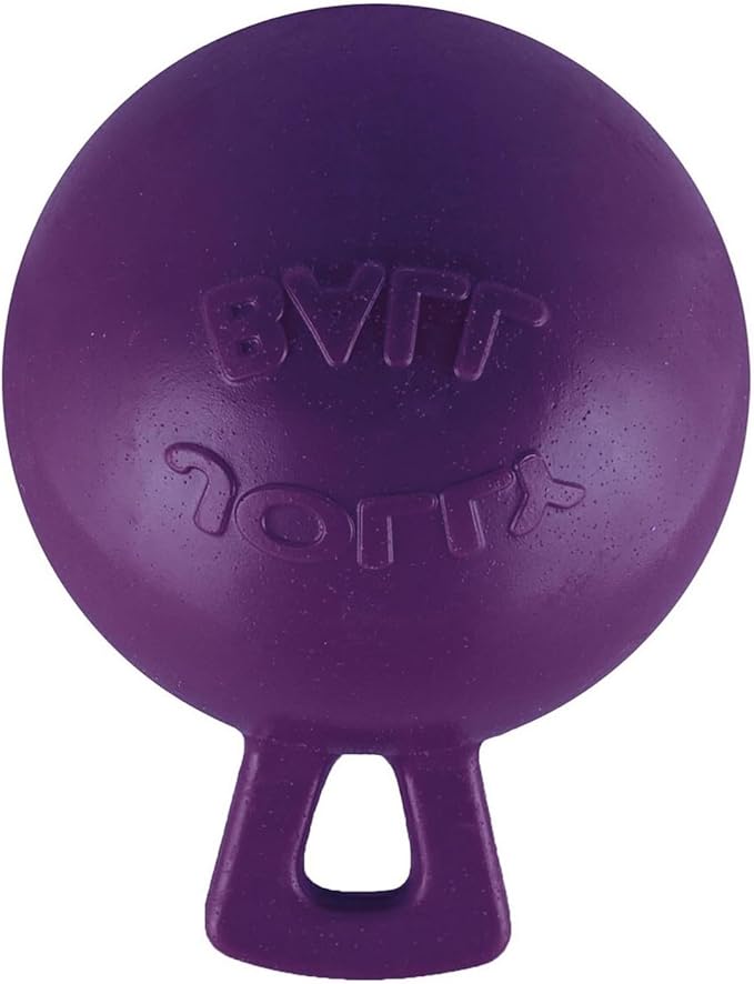 Jolly Pets Tug-n-Toss Heavy Duty Dog Toy Ball with Handle, 4.5 Inches/Small, Purple