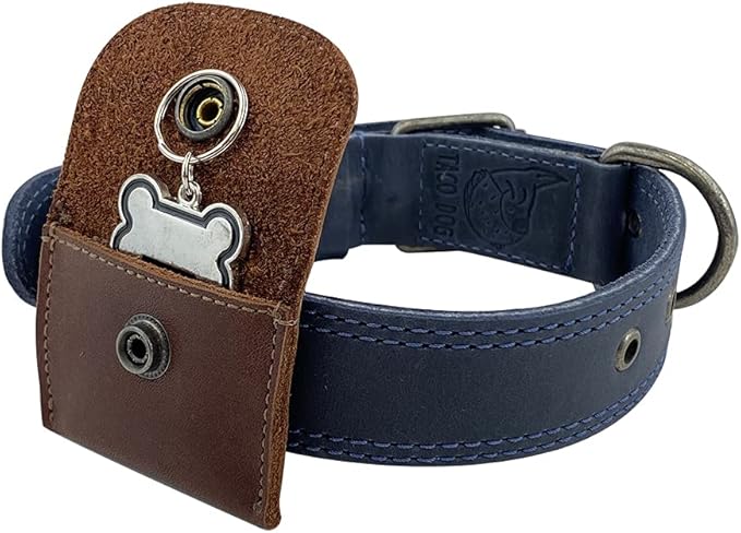 Taco Dog, Dog Tag Silencer Handmade from 100% Full Grain Leather - Durable Pouch with Button Snap Closure That Attaches to Collar - Store Pet ID Tags for Zero Noise, Great for Hunting - Bourbon Brown