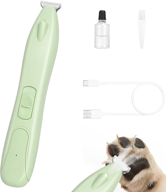 KIKETECH Cordless Dog Paw Trimmer - Low Noise LED Dog Clippers with Ceramic Blade, 2 Speed Rechargeable Small Pet Shaver for Grooming Dogs Cats Hair Around Paws, Eyes, Ears, Face, Rump, MintGreen