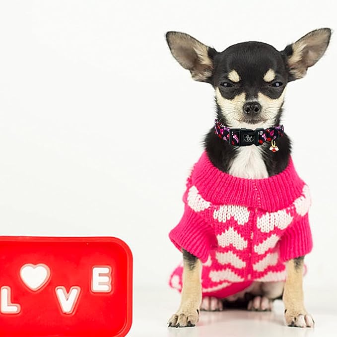 Elegant little tail Valentine's Day Dog Collar-Cute Heart Dog Collar for Medium Dogs, Female or Male Adjustable Cotton Pet Collar with Quick Release Buckle for Small Medium Large Dogs