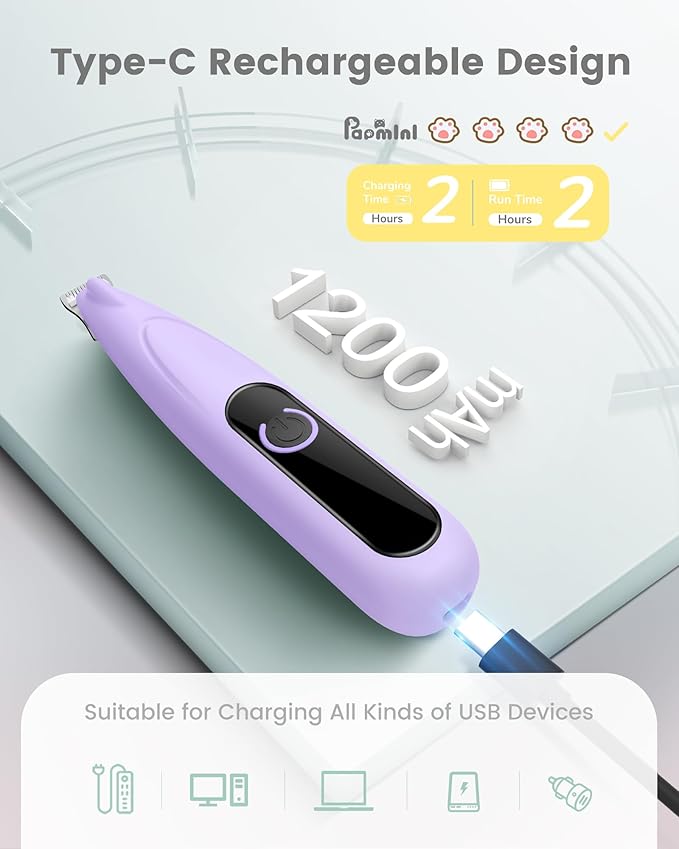 Dog Clippers with LED Display, Ultra-Low Noise, Cordless Dog Paw Trimmer for Paws, Ears, Face, Rump