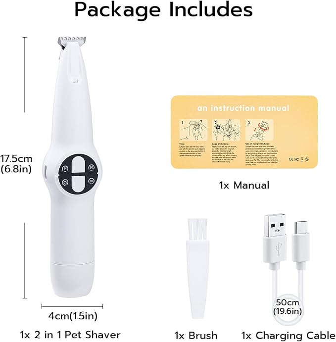 Mcbazel 2 in 1 Pet Micro Precision Trimmer & Nail Grinder, Multifunctional Rechargeable Pet Shaver Hair Nail Trimmer with LED Light for Paws Eyes Ears Face Buttocks for Large/Small Dogs and Cats