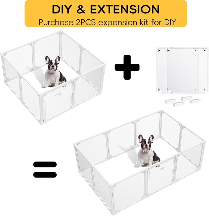 Clear Acrylic Metal Dog Playpen Indoor, Easy Assemble Transparent Puppy Playpen, Expandable & Durable Dog Fence for Small and Medium Dogs (30.3" H, 8PCS)